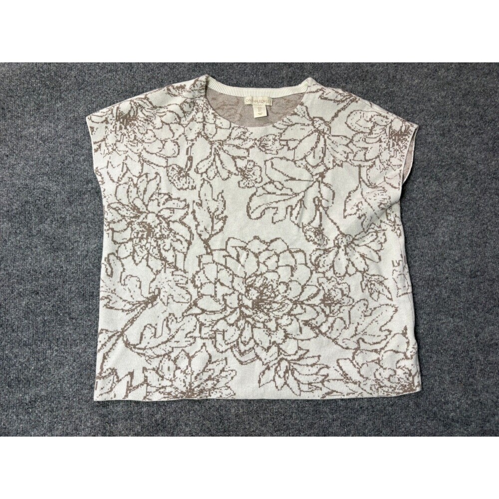 Cynthia Rowley Sweater Womens L Floral Sleeveless White Rayon Blend Pull Over